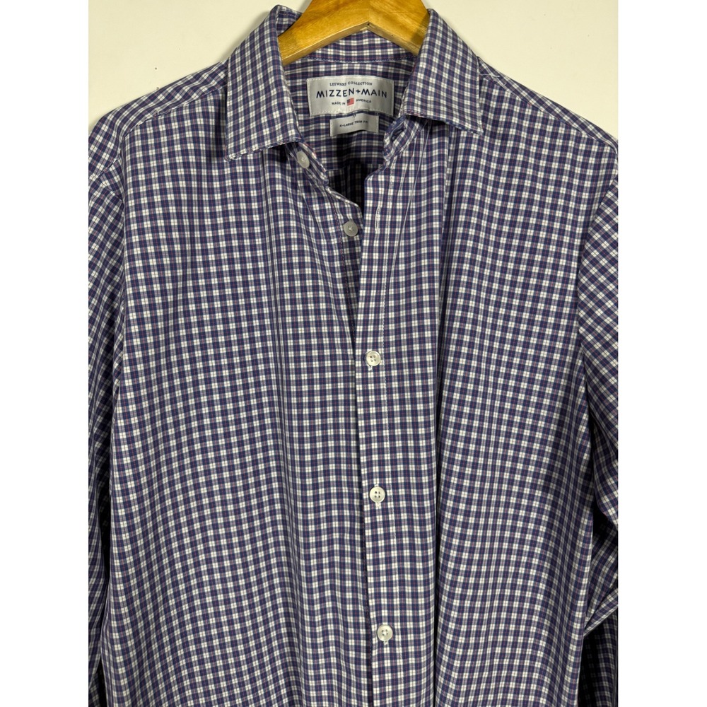 Mizzen+Main Leeward Collection Trim Fit Check Shirt XL Navy Red Performance